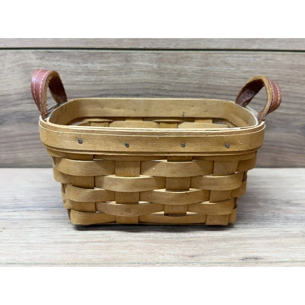 Longaberger 2004 Tea Basket w/ Leather Handles 7'' X 5'' X 3.5'' Handwoven - Vtg